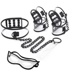 Transparent PVC Handcuffs Ankle Cuffs Neck Collar Leash Blindfold Under Bed Bondage Set Manacle SM Adjustable Slave sexy Toys