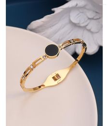 Bangle Fashion Selling Stainless Steel Jewellery Black Shell Hollow Crystal Spring Open Bracelet For Women Love Gifts WholesaleBangle Kent22