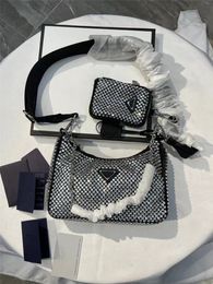 2022 Classic version womens bag high quality design crossbody bags with wide strap wallet Shiny Rhinestone purse nice for gift with box