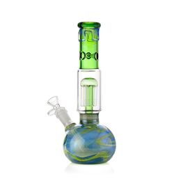 11-Inch Green Circle Base Straight Tube Hookah Bong - Tree to Diffused Downstem Percolator, 14mm Female Joint