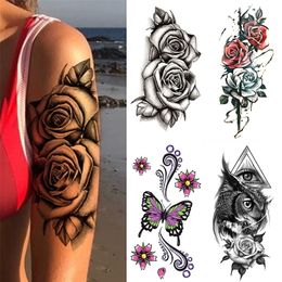 Waterproof Temporary Tattoo Sticker 3D Lace Rose Flower Tattoos Line Lotus Body Art Arm Fake Sleeve Tatoo Women Men 220521