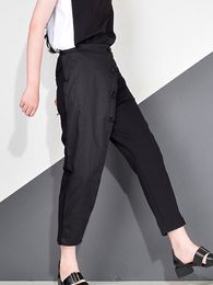 Black Long Harem Pants Women Elastic Waist Button Fly Casual Modis Front Patchwork Female Trouser Autumn CX220316