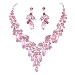 dubai necklace UK - Earrings & Necklace Fashion Pink Crystal Dubai Set For Women Bridal Wedding Costume Jewelry Sets Luxury Mothers Day Gifts