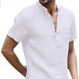 Summer Men's Short-Sleeved T-shirt Cotton and Linen Led Casual Shirt Male Breathable Polo Shirts S-3XL W220409