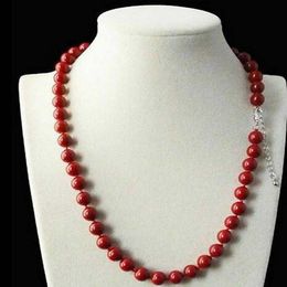 8mm Genuine Coral Red Round South Sea Shell Pearl Beads Necklace 18"