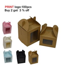 20pcs Window Multi Color Custom Cake Candy Packaging es Black Cardboard Box With Handle 220706