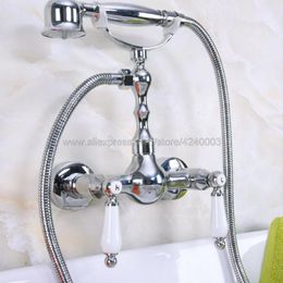 Bathroom Shower Sets Polished Chrome Wall Mounted Faucet Bath Mixer Tap With Hand Head Kna212Bathroom