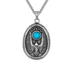 316L stainless steel eagle wings owl animal Necklaces & Pendants inlay turquoise silver retro antique design Locomotive tags men's and women's Jewellery