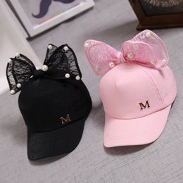 Caps & Hats Cute Big Bow Girl Children Baseball Cap Lace Pearl Decor Snapback Hat For Kids Summer Spring Fashion Adjustable Baby Sun