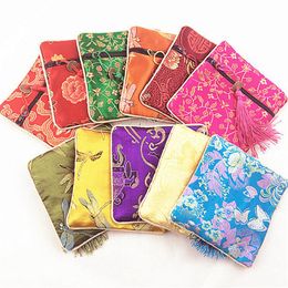 cheap wedding party favors NZ - Cheap Tassel Small Square Bags Chinese Silk Brocade Jewelry Zip Bags Coin Purse Bangle Bracelet Storage Pouch Wedding Party Favor 283U