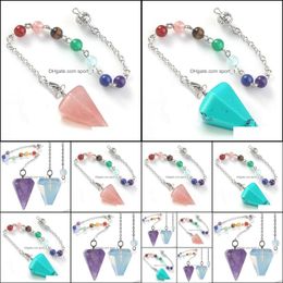 Charms Jewellery Findings Components Small Size Natural Stone Pendum For Dowsing Amethysts Lapis Opal Crystal Cone Healing C Dhbax
