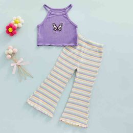 Citgeett Sommer Kinder Kleinkind Mädchen Outfits Schmetterling Print Ärmellose Neckholder Tops J220711