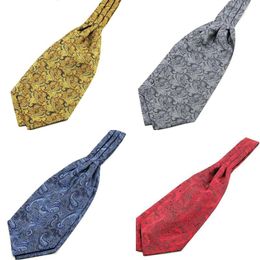 Bow Ties 10Pcs/Lot Gold Silk Ascot For Man Cashew Cravat Paisley Floral Print Grey Scarf Wedding Scarves B115Bow