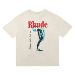 Mens Rhude t Shirt Leopard Letter Print Doodle High Street Top Tees Men Women Casual Loose T-shirt Streetwear Lulusup