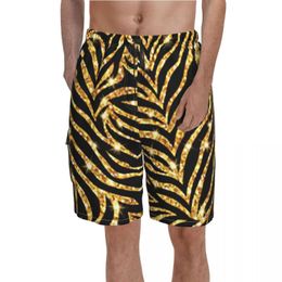 Shiny Wild Animals Print graphic shorts men with Zebra Board - Black and Gold Beach Trunks for Men, Plus Size Swimwear