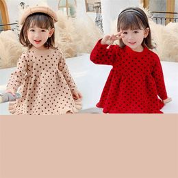Girl Knitted Dress Dot Pattern Party Girl Dress Toddler Dress Kids Spring Autumn Girl Costume 210412