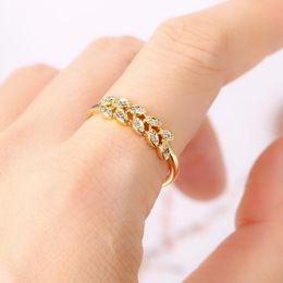 Wedding Rings Crystal Leaf For Women Adjustable Cute Gold Ring CZ Jewellery Korean Style Moissanite Jewellery Dropship Suppliers KAR368Wedding