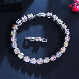 Womens bracelet designer Jewellery Colourful AAA Cubic Zirconia Charm bracelets 18k Gold Silver Purple Crystal Copper High Quality Bangles For Women Girls Gift