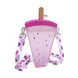 Cute Straw Cup Watermelon Water Bottle Outdoor Juice Drinking Suitable for Adult Children with Rope W2