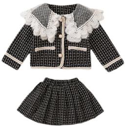 Kids Girls Clothes Set Spring Autumn Long Sleeve Coat And Grid Skirt 2 Piece Suit Fashion Outfits For Baby Girls Clothing