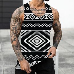 Men's Tank Tops Male Summer Casual Geometric Printed Round Neck Sleeveless Vest BlouseMen's