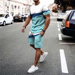 Trendy Men's T-Shirts Shorts Two-Piece Beach Style Casual Suit Fashion Brand O-Neck Short-Sleeved Tops and Beach Pants 220610