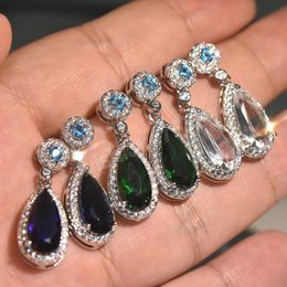 Shining Luxury Water Dangle Crystal Zircon Earrings For Women Fashion Wedding Personalised Bridal Earrings Jewellery Prom Gift