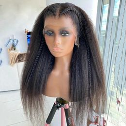 Easy Wear Gluless Light Yaki Straight Lace Front Wigs Synthetic T Part Heat Resistant Fibre Natural Hair PrePluck Headband Cheapa