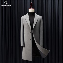 winter luxury high quality brand clothing business gentleman men's casual slim long wool coat light tan black gray 201222