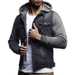 Jean jacket Men autumn fashion knitting Hooded denim jacket men Casual Slim streetwear men's jackets coats Y220803