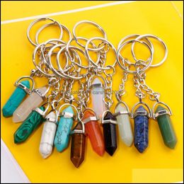 Key Rings Natural Stone Chain Ring Hexagonal Prism Keychain Amethyst Rose Quartz Tigers Eye Opal Crystal Keyring Cars Carshop2006 Dhqbt