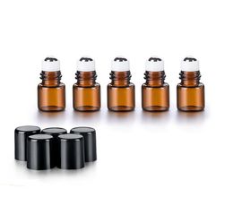 1ml 2ml Mini Amber Glass Roller Bottles with Black Cap and Steel Roller Balls Cosmetic Makeup Storage Packing Essential Oil SN6502