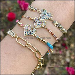 Charm Bracelets Jewellery Design Diy Adjustable Chain Bangle Luxury Colorf Crystal Lover Heart Pendant For W Dhs4X