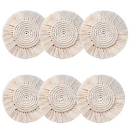 6pcs 18*11cm Round Cotton Coasters Linen Mats Insulation Coffee Pad Placemat Non-slip Handmade Macrame Cup Cushion Mat for Table W220406