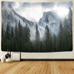 Misty Forest Tapestry Hippie Panoramic Wallpaper Rugs Decoration For Bedroom Hanging Tapiz De Pared J220804