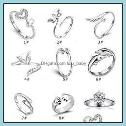 Three Stone Rings Jewelry Sier Women Different Style Crystal Open Size Band Finger Ring For Girl Party Fashion Wholesale - 0890-18Wh Drop De