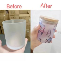 wholesale Sublimation Frosted Glass Candle Holder tumbler With bamboo lid Blank Water Bottles DIY Heat Transfer candle jars
