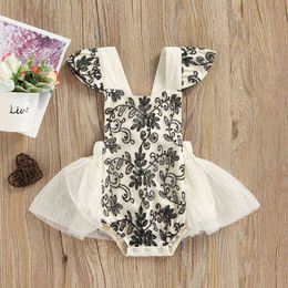 Baby Girls Summer Romper Dress Clothing Lace Flowers Embroidery Fly Sleeve Backless Mesh Jumpsuits G220510