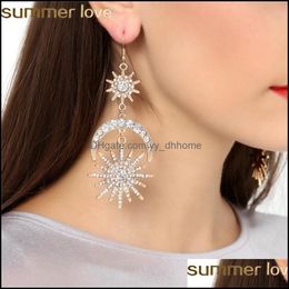 Dangle Chandelier Earrings Jewellery Big Luxury Sun Moon Star Rhinestone New Designer For Women Golden Boho Vintage Statement Drop Delivery