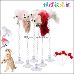 Funny Swing Spring Mice With Suction Cup Furry Cat Toys Colorf Feather Tails Mouse For Cats Small Cute Pet Drop Delivery 2021 Supplies Home