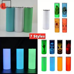 Sublimation Straight Tumbler 20oz Glow in the dark Blank Tumblers with Luminous paint Vacuum Insulated Heat Transfer Car Mug 7 Styles fy4467 0519
