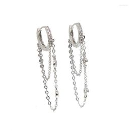 Dangle & Chandelier 2022 925 Sterling Silver Tassell Cz Round Earring Elegance Women Gift Jewellery With Link Chain Ear Elegant Style