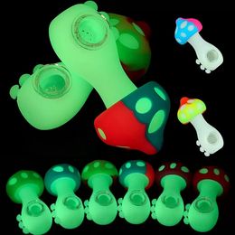 Glowing In Dark Smoking Pipe 4.3inchs Mushroom Shape With Replacement Glass Screen Bowl Dry Herb Tobacco Pipes Water Bong Dab Rig Bongs