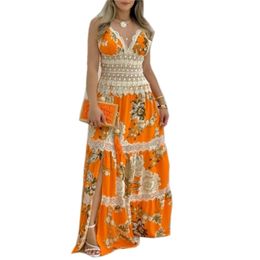African Dresses For Women Sexy Long Lace Maxi Dress Summer Slim Backless Elegant Fashion Print Swing Dress Africa Clothing