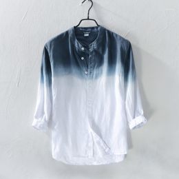Men's Casual Shirts 2022 Pure Linen Shirt Long Sleeve Summer Thin Section Trend Of Youth Slim Gradient