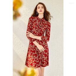 Casual Dresses Female Dress Woman Summer Party Night 2022 French Elegant Floral Red Spring High Waist Commuter Retro Lady