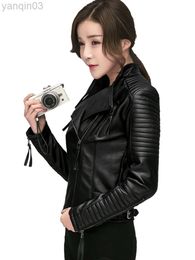 New Spring Autumn Women Faux Soft Leather Jackets Pu Black Blazer Zippers Coat Motorcycle Outerwear Biker Jacket L220801