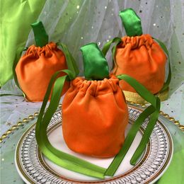 Halloween Velvet Bag Gift Wrap Pumpkin Candy Bag With String 13x15cm Soft Chocolate Cookies Packing Trick or Treat Festival Decoration