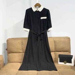 Maternity Vintage Dresses Summer Preppy Style Black White Patchwork TurnDown Collar Short Sleeves Pregnant Woman Pleated Dress J220628