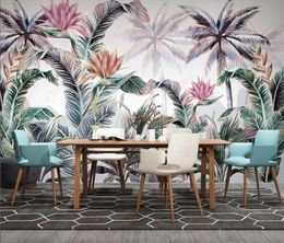 wallpaper mural Custom wall decor papel parede 3d Hand painted tropical plants American pastoral retro background wall murals for living room bedroom